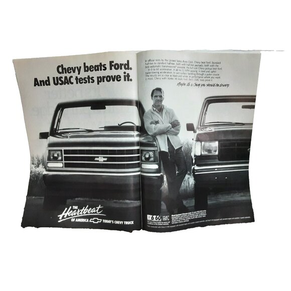 1987 Chevy Truck Vintage Print Ad Chevy Beats Ford USAC Test Heartbeat America - Picture 1 of 1